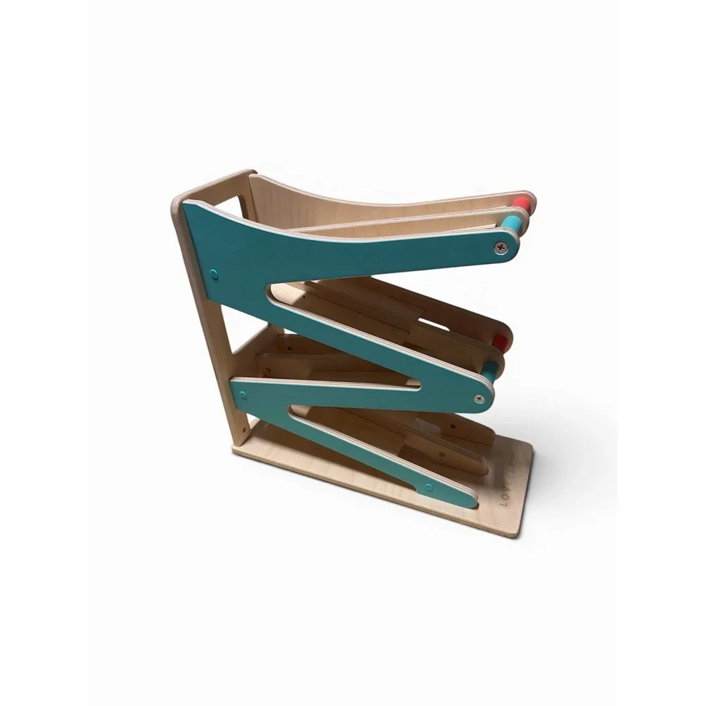 Lovevery Montessori Wooden‎ Race and Chase Toy Ramp Teal Coral Toddler Toy